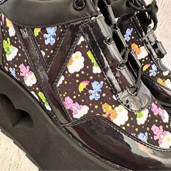 NIB Y.R.U. Qozmo black lo Care Bears platform sneakers in black sky Sz 8 - Picture 8 of 10